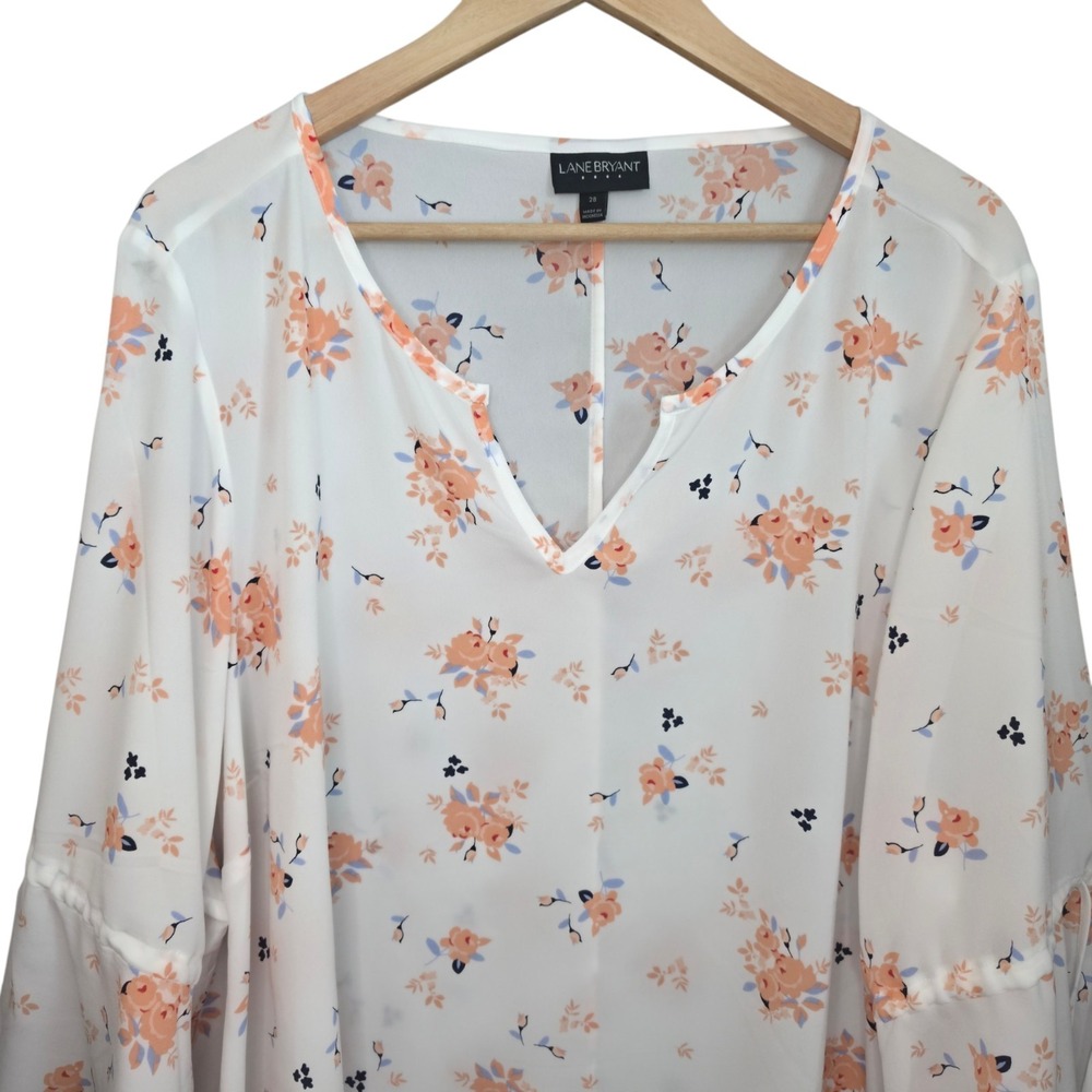 Lane Bryant Top Womens Plus 28 White Pink Floral Print Semi Sheer Blouse Casual - Picture 4 of 7